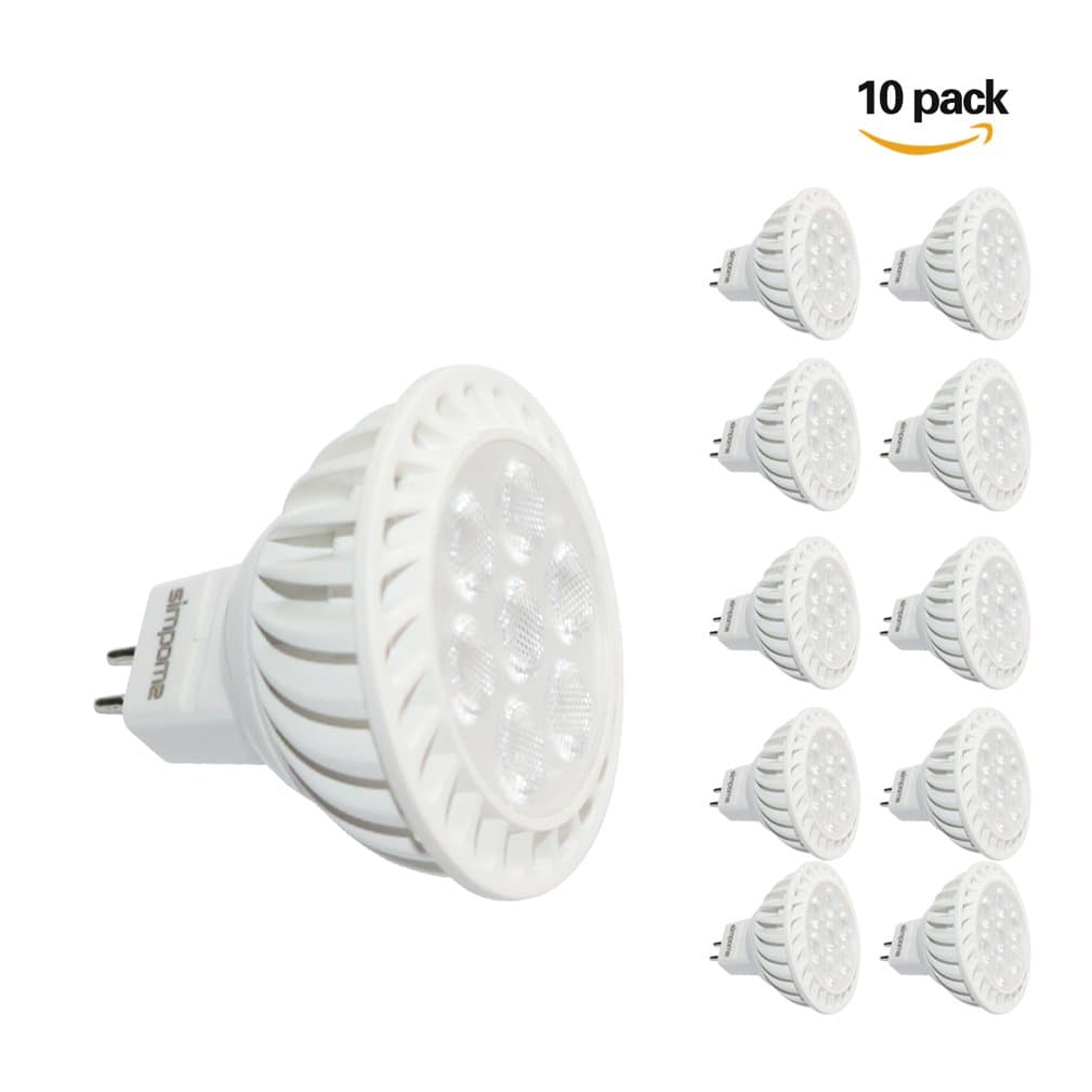 Simpome MR16 LED Bulb(10 pack), 6W GU5.3 LED Light Bulb, Daylight 6000K LED Spotlight, 50W Equivalent, AC/DC 12V, 540 Lumens,45 Degree Beam Angle, Non-Dimmable for hallways, living rooms Lighting