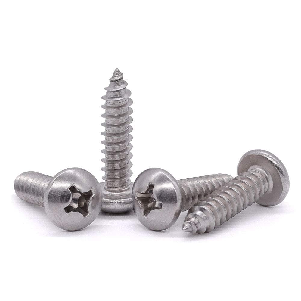 #8 x 1/2" Pan Head Sheet Metal Screw Pack of 100, 304 Stainless Steel 18-8, Phillips Drive Self Tapping Screw, Round Head Wood Screw, Bright Finish, Full Thread