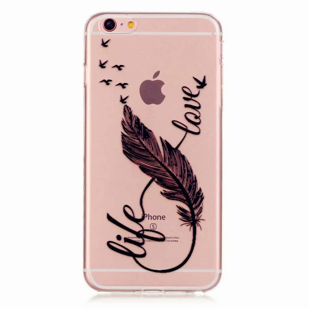 Fanxwu iphone 6 plus Case,iphone 6S plus Case TPU Soft Gel Transparent Cover Ultra Thin Fashion Style Anti Scratch Back Cover - Bird's Feather and Love