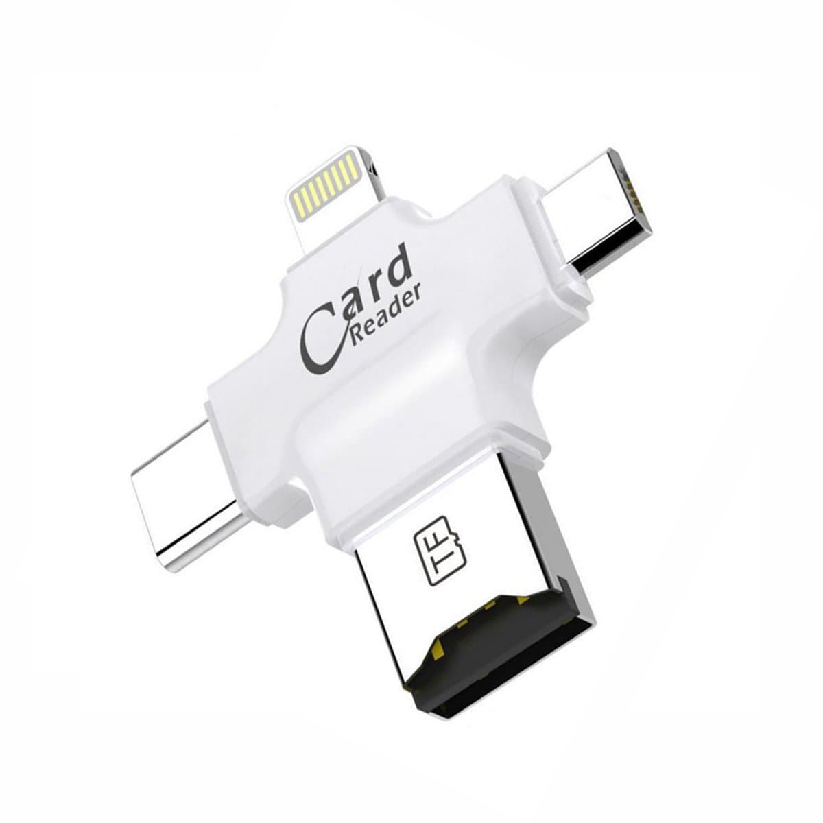 All-in-One Mini TF Card Reader with Lightning/USB/Micro-USB/Type-C Ports for iPhone/iPad/Android Type-C Smart Phones Tablets/Mac/PC (White)
