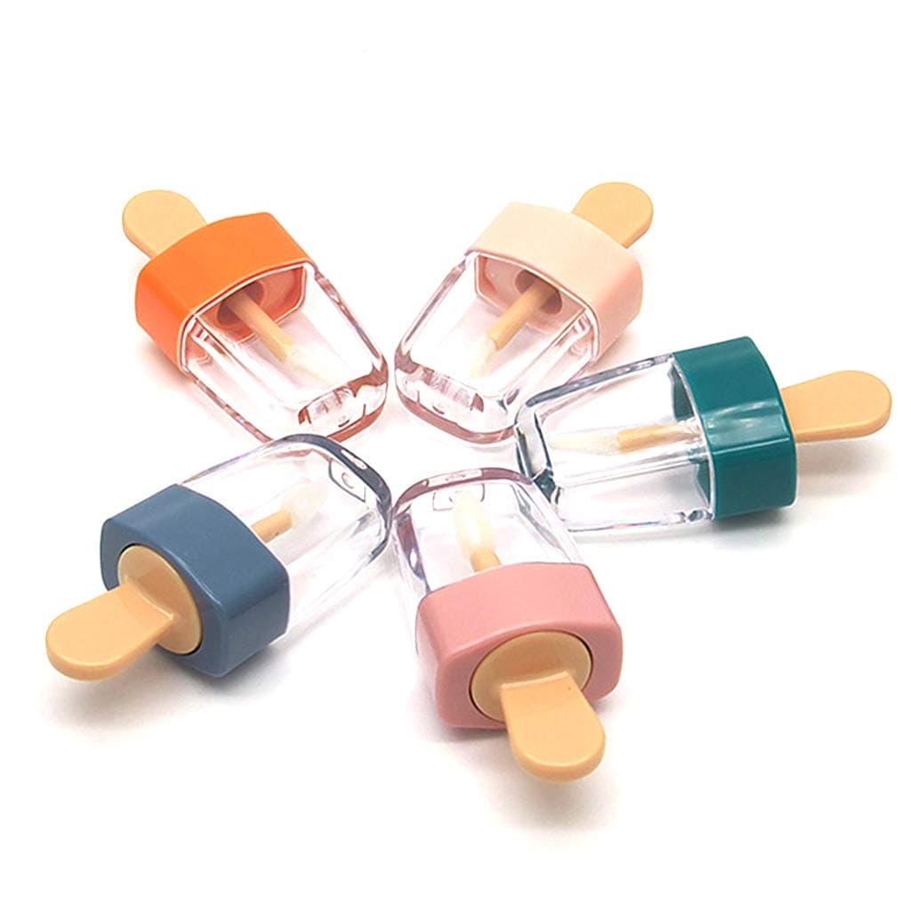 6ml Ice Cream Shape Transparent Mini Lip Gloss Tube Empty Lip Balm Container with Lid Rubber Inserts Lipstick Samples Dispenser Bottle Random Color