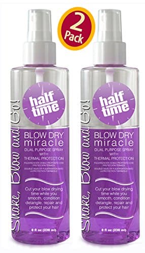 Half Time Blow Dry Miracle - Dual Purpose Spray! Intense Leave In Conditioner with Thermal and Color Protection! Cut your Blow Dry Time in HALF! Professional Size 8oz. (Package of Two (2))