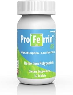 ES- 10.5mg of high Absorbing Heme Iron Polypeptide. Made in the USA. 30 Tablets. Easy on the Gut. Not affected by Coffee, Calcium, or PPI's.