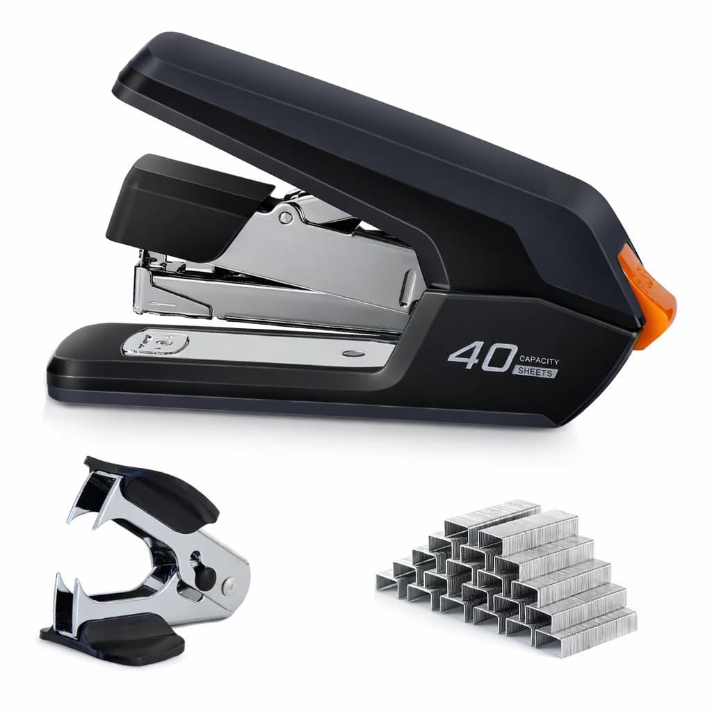 Leven Effortless Desktop Stapler, 40 Sheet Capacity, One Finger Touch Stapling, Easy to Load Ergonomic Heavy Duty Stapler, Includes 1500 Staples and Staple Remover