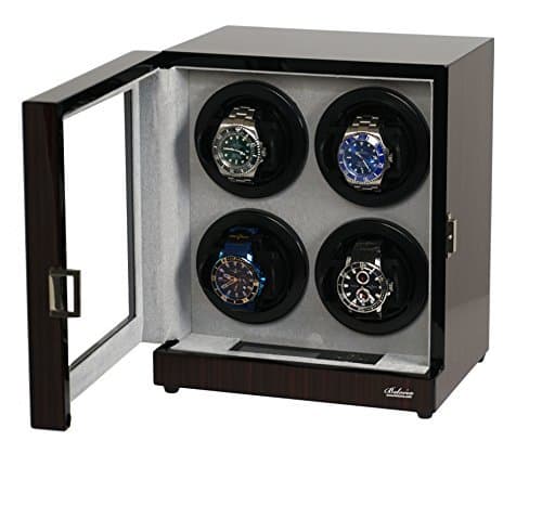 Quad Automatic Watch Winder Black Solid Wood W/LCD Display 544EVR