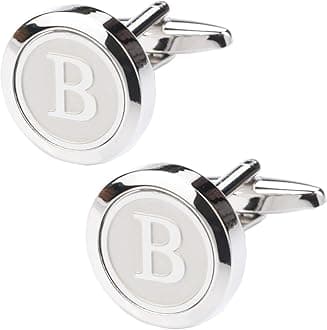 Dannyshi Mens Classic Stainless Steel Initial Cufflinks 26 Alphabet Initial Letter Cufflinks Business Wedding Shirts A-Z (B)