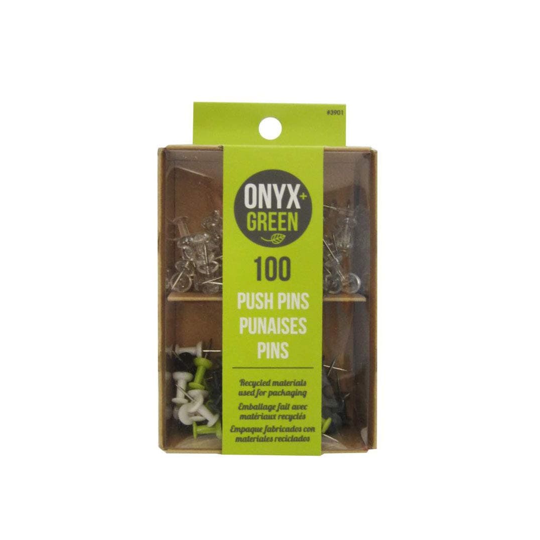 Onyx and Green- Push Pins, 100 pack, Recycled Plastic, Assorted Colors (3901)