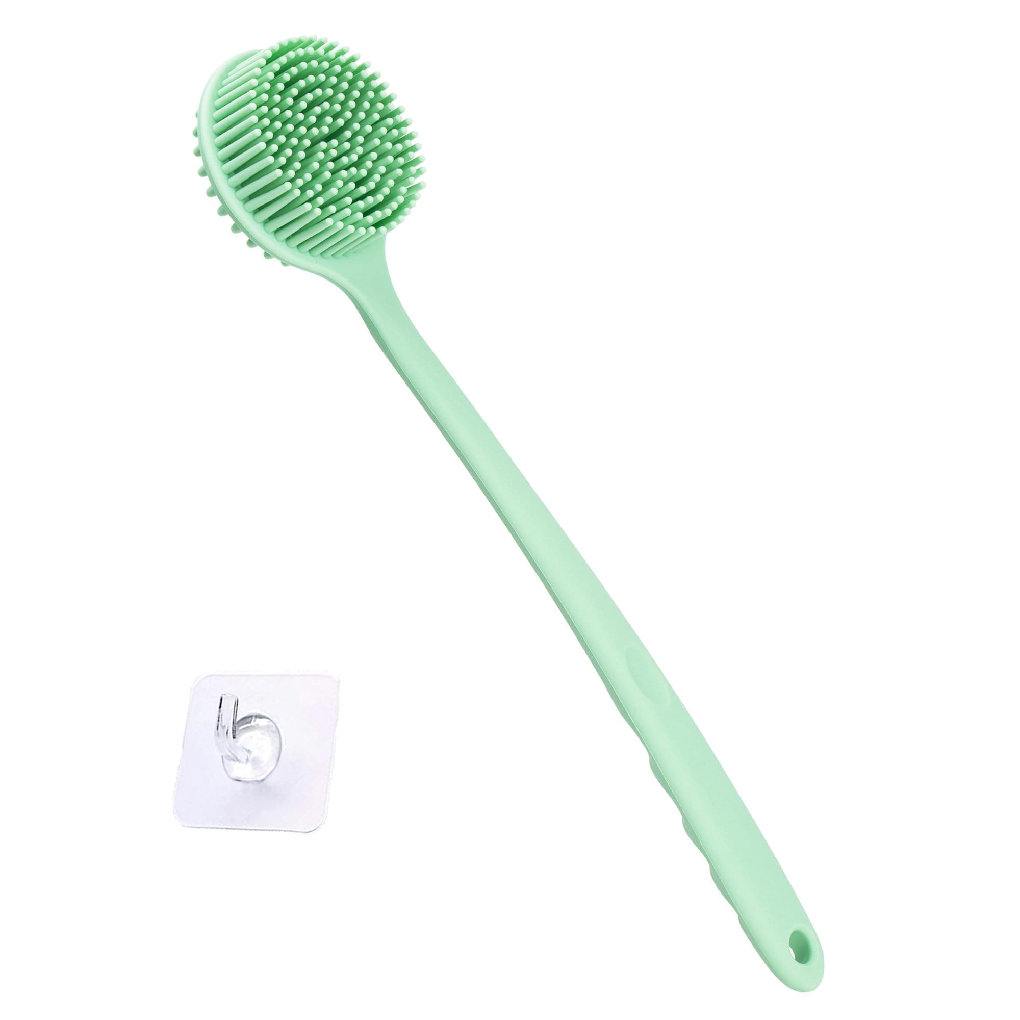 Silicone Back Scrubber, Long Handle Soft Bristles Bath Brush with Massage Beads, Body Shower Washing Brush Wet or Dry Cleaning Spa Brushing for Men and Women, 14.8 x 3.3 inches