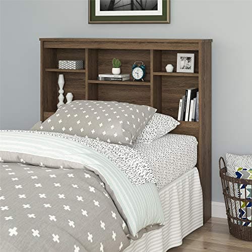 REALROOMS Lacey Twin Storage Headboard, Rustic Oak