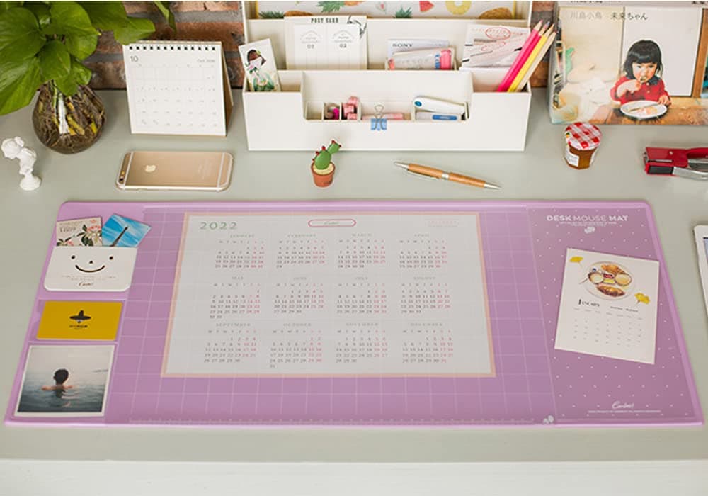 Desk Pad Large Size Desk Mouse Pad Protector Multifuntion Laptop Desk Pads with 2022 Calendar, Pockets and Dividing Rule Scale (Purple)