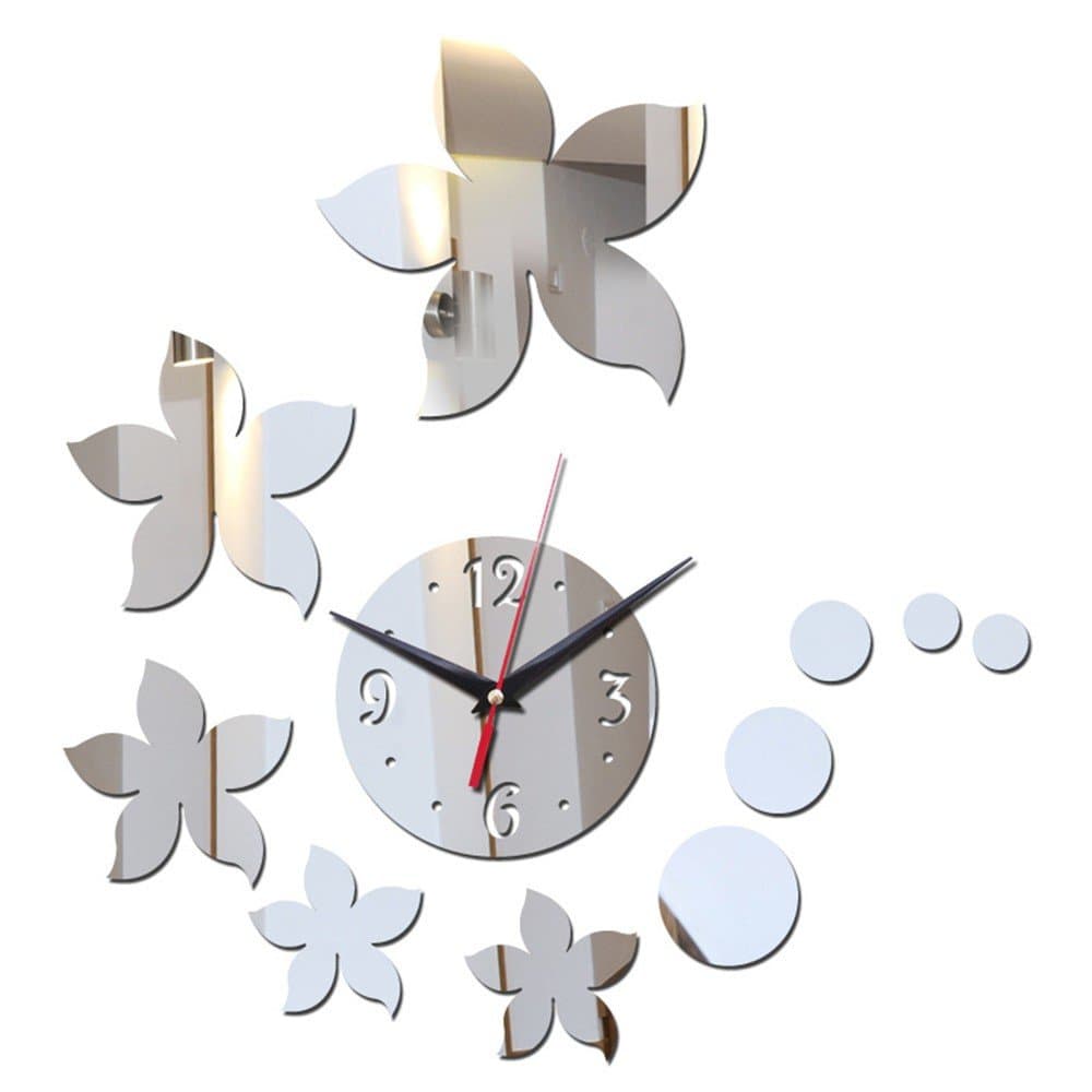 WHLGZ Creative Creative Acrylic 3D Wall Clock Clock Clock Clock Bedroom Living Room Mirror Diy Silvery Wall Clocks