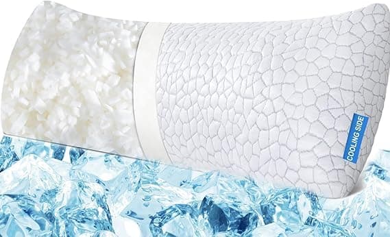 QUTOOL Cooling Pillow for Sleeping, CertiPUR-US Shredded Memory Foam Full Body Pillow Set of 1, Long Pillow for Bed with Removable Double-Sided Soft & Cool Cover, Soft Yet Support,White