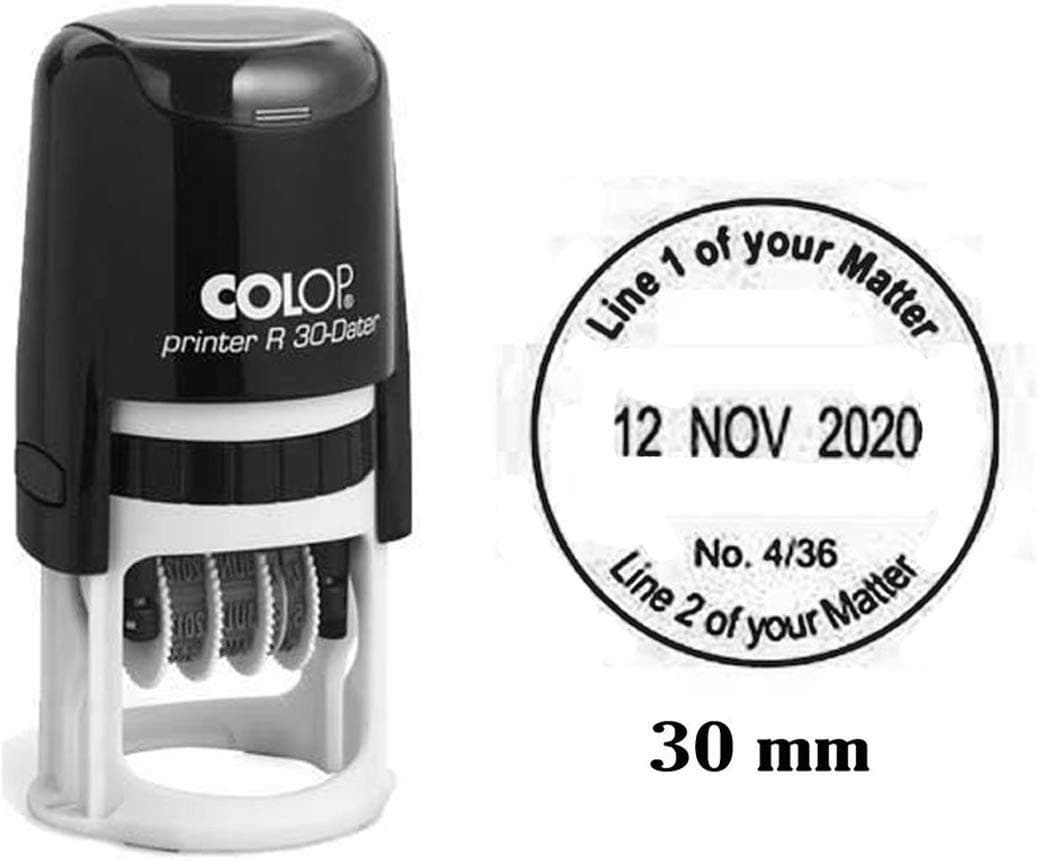 Self Inking COLOP R30 Round Custom Rubber Stamp with Date Personalized Office Stamper - Dater Stamp - Black Ink