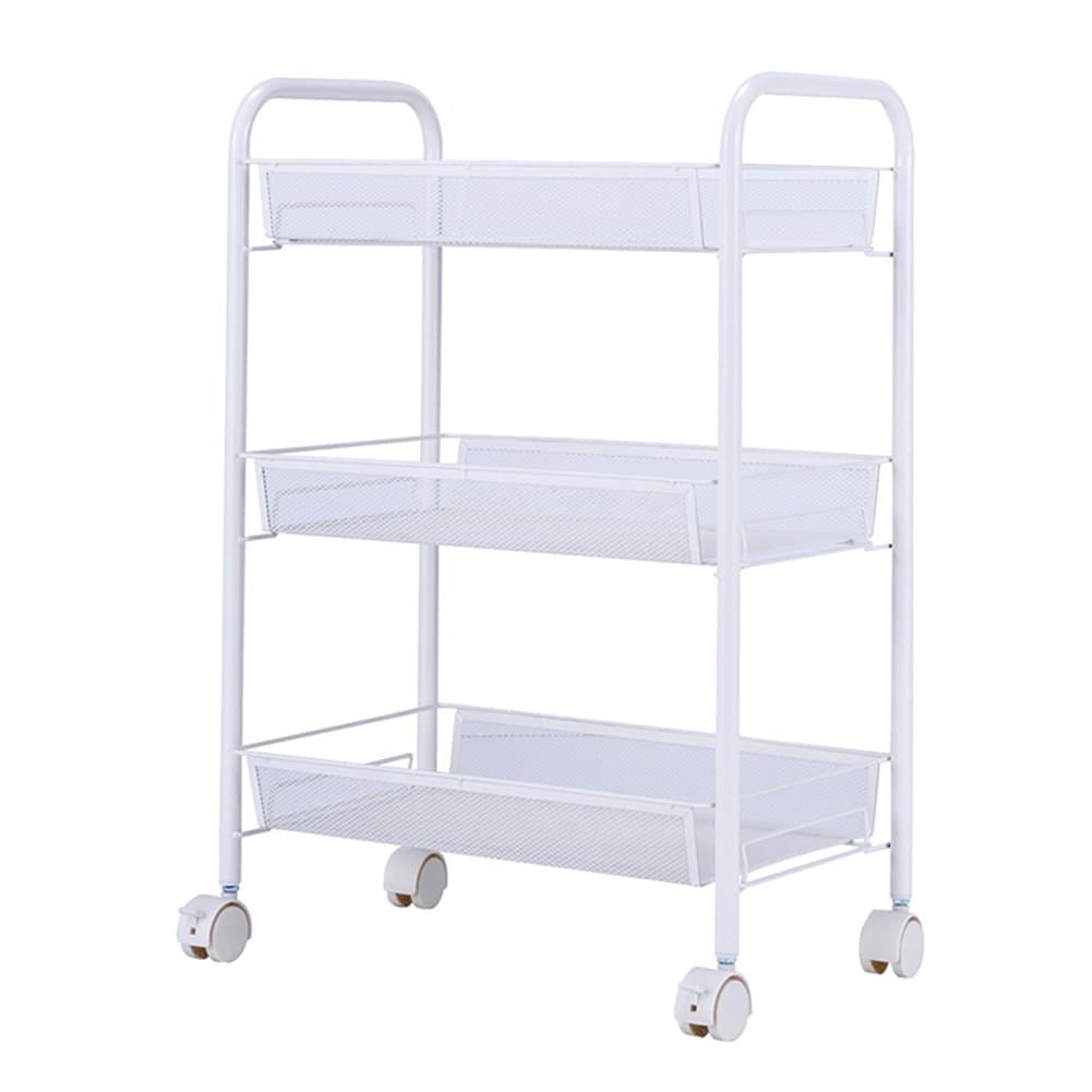 3-Tier Rolling Cart Kitchen Storage Cart Mesh Wire, White