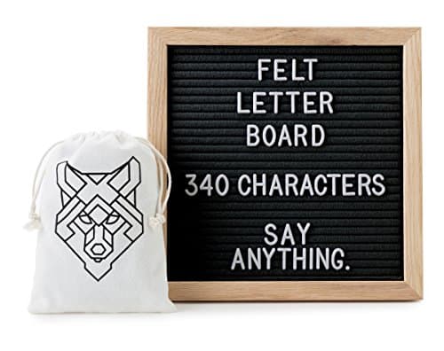Black Felt Letter Board - 10x10 - Changeable Letter Boards Include 340 White Letters - Stylish Canvas Storage Bag - Attachable Stand and Wall Mount - Solid Oak Frame