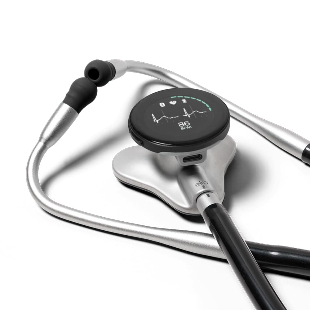 Eko CORE 500™ Digital Stethoscope - 40x Magnification, Active Noise Cancellation, 3-Lead ECG, FDA Authorized AI, Full Color Display, FSA/HSA Eligible, Silver, COR501