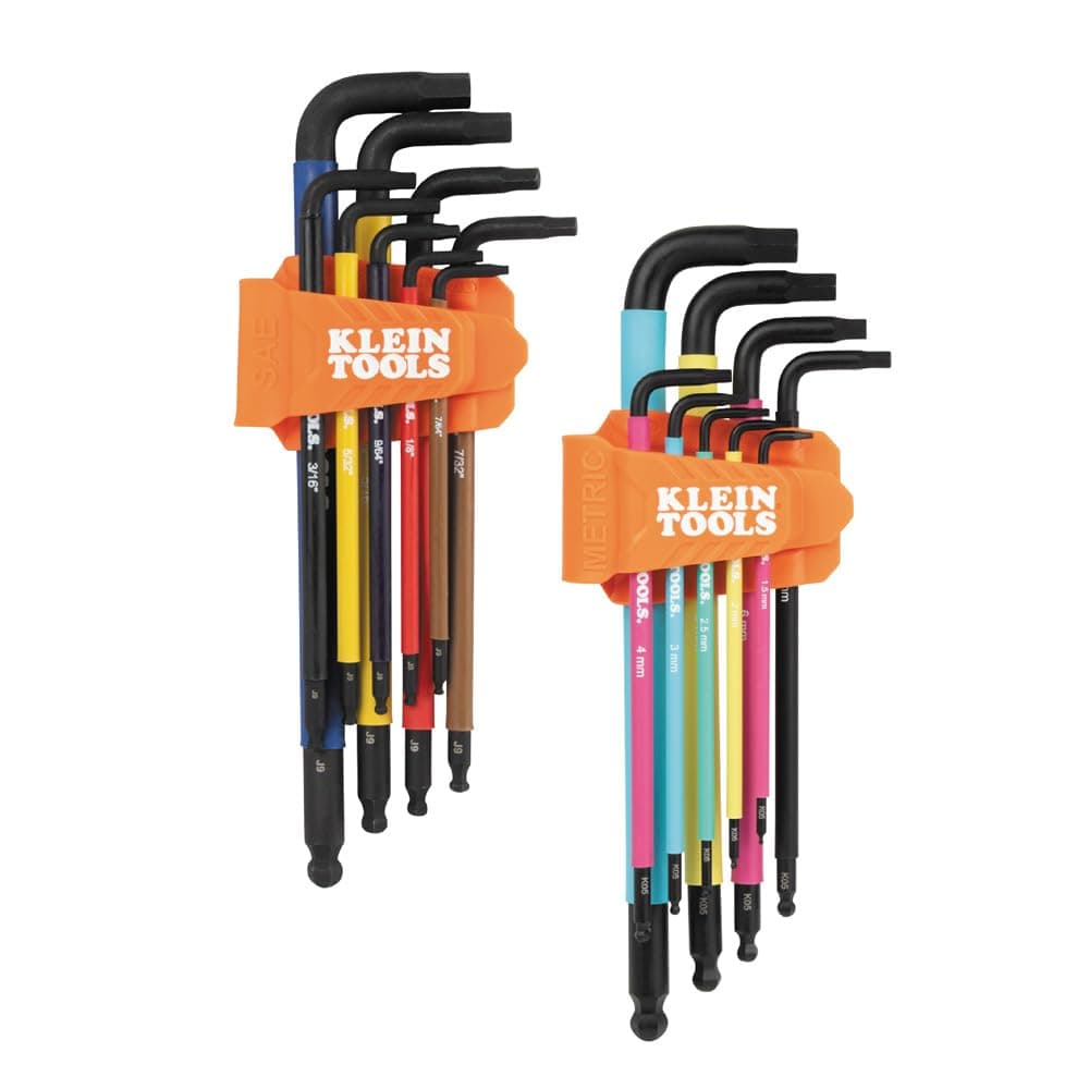 BLS18 Hex Key Wrench Set, Color Coded, SAE and Metric, Heat-Treated, L-Style, Long Arm and Ball End, 1/16-Inch to 3/8-Inch and 1.5 mm to 10 mm, 18-Piece