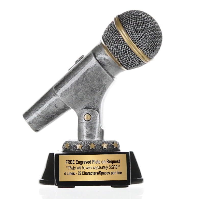 Decade Awards Microphone Trophy, Gold or Silver Microphone Award to Celebrate Their Voice - Engraved Plate on Request (6 Inch Tall)