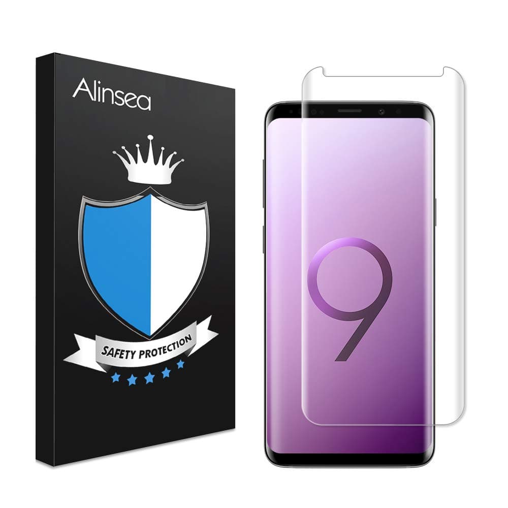 Alinsea Galaxy S9 plus Screen Protector Tempered Glass [Full Adhesive] [Lifetime Replacement Warranty] [Case Friendly] [3D Glass] [Bubble-Free] [Anti-Scratch] for Samsung Galaxy S9 plus