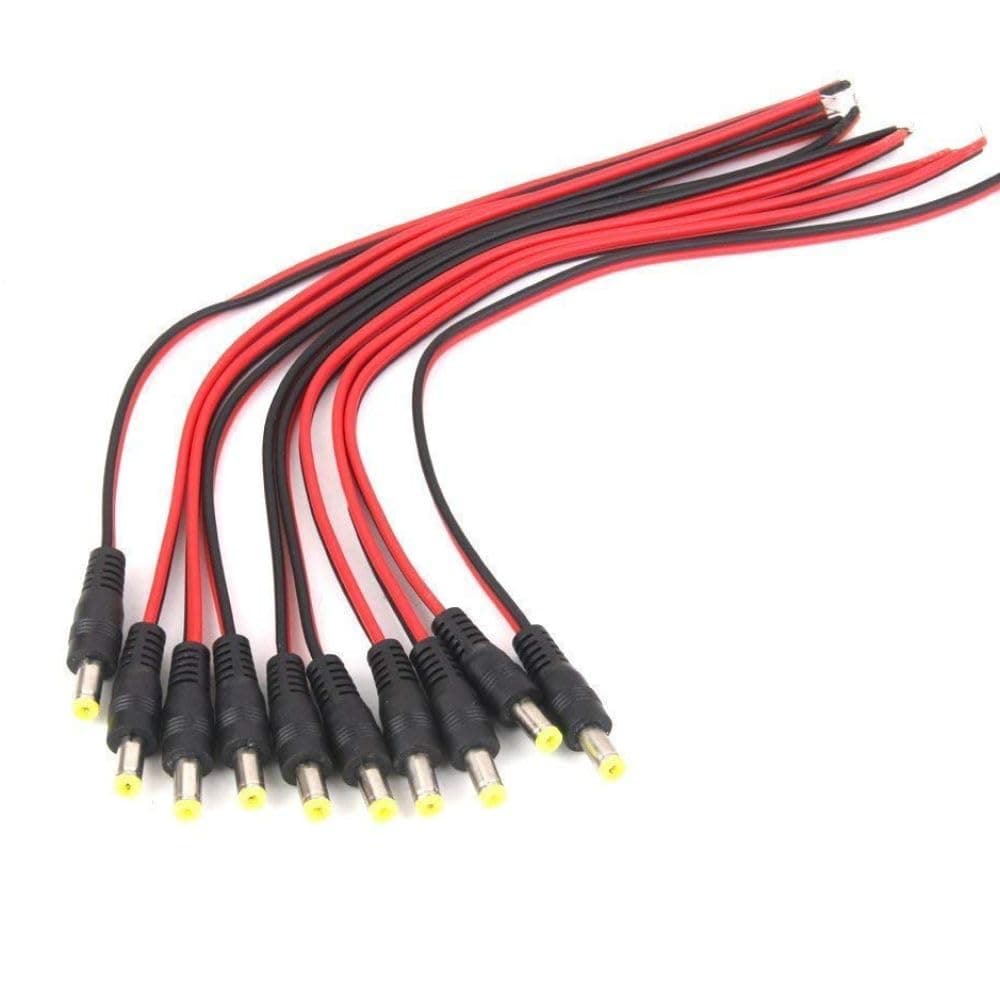 Technotech 10Pack 10 Inch 30Cm 2.1 X 5.5Mm Male Dc Power Pigtail Connectors for CCTV Surveillance Camera (Dc Pin) - Black