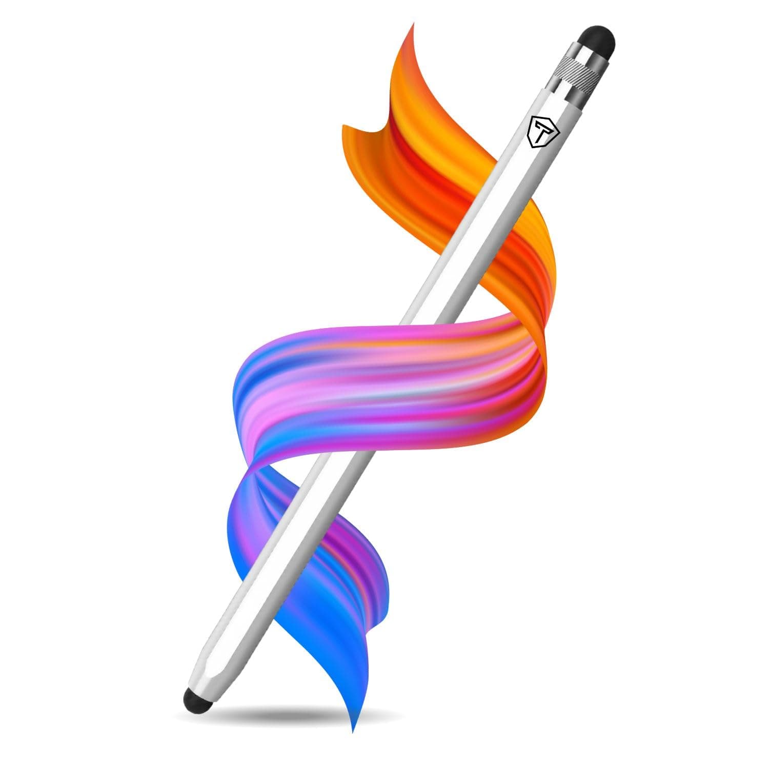 Tukzer 2-in-1 Capacitive Stylus Pen V2.0, Precise Stylus -Fine Point Disc Tip & Micro-Knit Hybrid Fiber Tip, Light Aluminum Body, Rubber Grip, for Touch Screen Devices, Smartphones, Tablets (White)