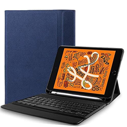 iPad Mini 5 Case with Keyboard Pencil Holder 7.9'' 2019 [Supports Apple Pencil 1nd Gen Charging Mode]-PU Leather Tablet Case Auto Sleep/Wake Protective Cover