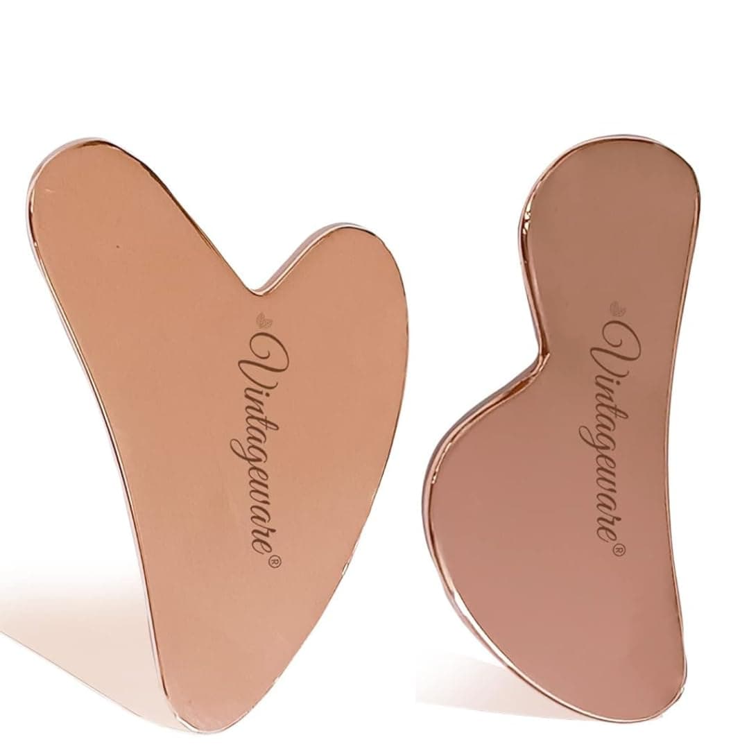 Vintageware® Copper Gua Sha Combo | B-Shape & Heart-Shape Massage Tools for Face & Body | Premium Set for Skincare, Pain Relief & Physical Therapy
