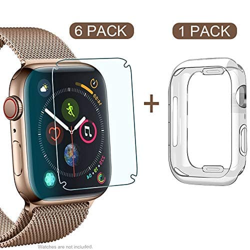 [6 Pack+1 Case] Apple Watch 40mm Protector iwatch 40mm Screen Protector[Slim Design][Max Coverage][Anti-Bubble] Apple Watch 4 Case Clear Ultra-Thin Cover and Apple Watch Series 4 Screen Protector