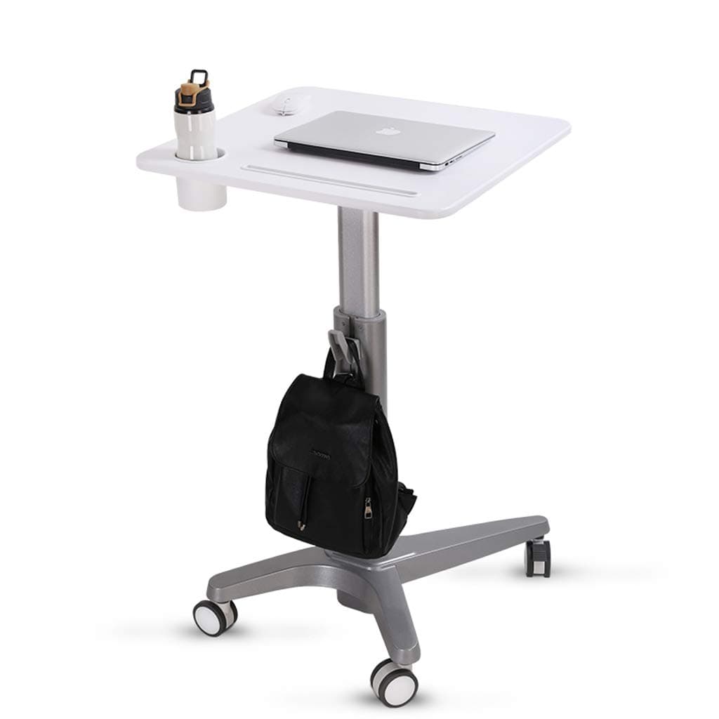 Table Adjustable Height Mobile Laptop Desk | Classroom Desk Pneumatic Lifting With Casters | Sit To Stand Up Desk Muti-Purpose Rolling Podium Lectern, White