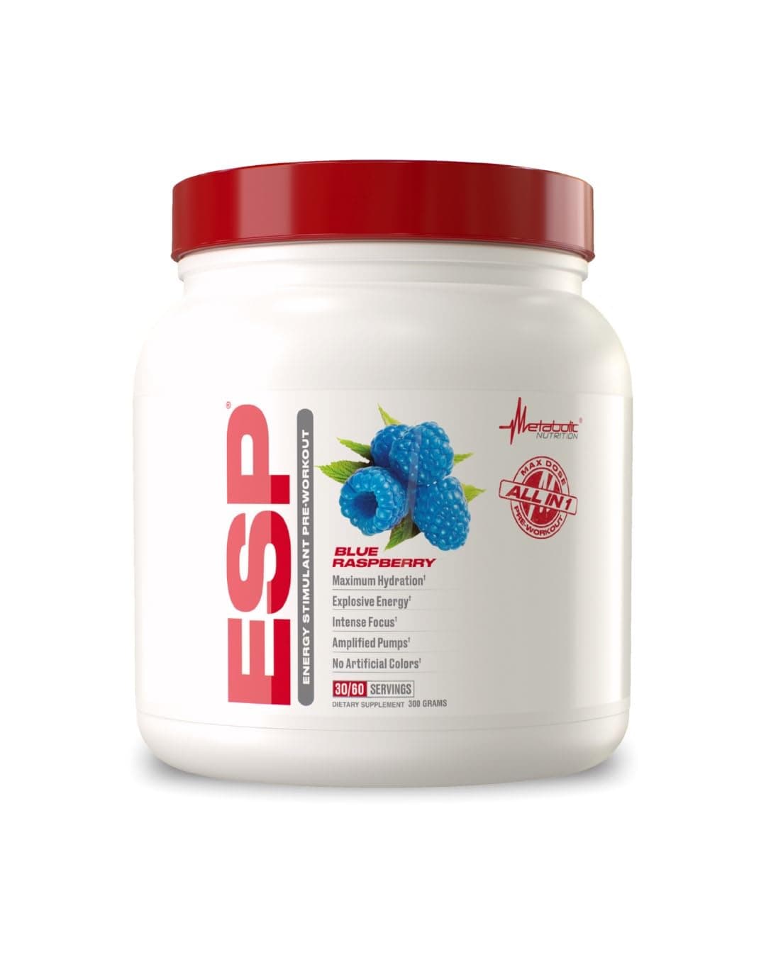 ESP - Stimulating Pre Workout, Pre Intra Workout Supplement | Energy & Endurance Stimulating | Natural, Safe & Mental Focus | Blue Raspberry, 300 Grams (90 Servings)