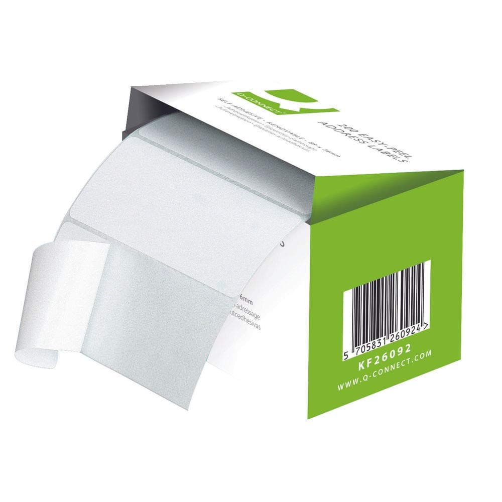 Q-Connect Address Label Roll Repositionable Self Adhesive 89 mm x 36 mm White, KF26092, 200 Count (Pack of 1)