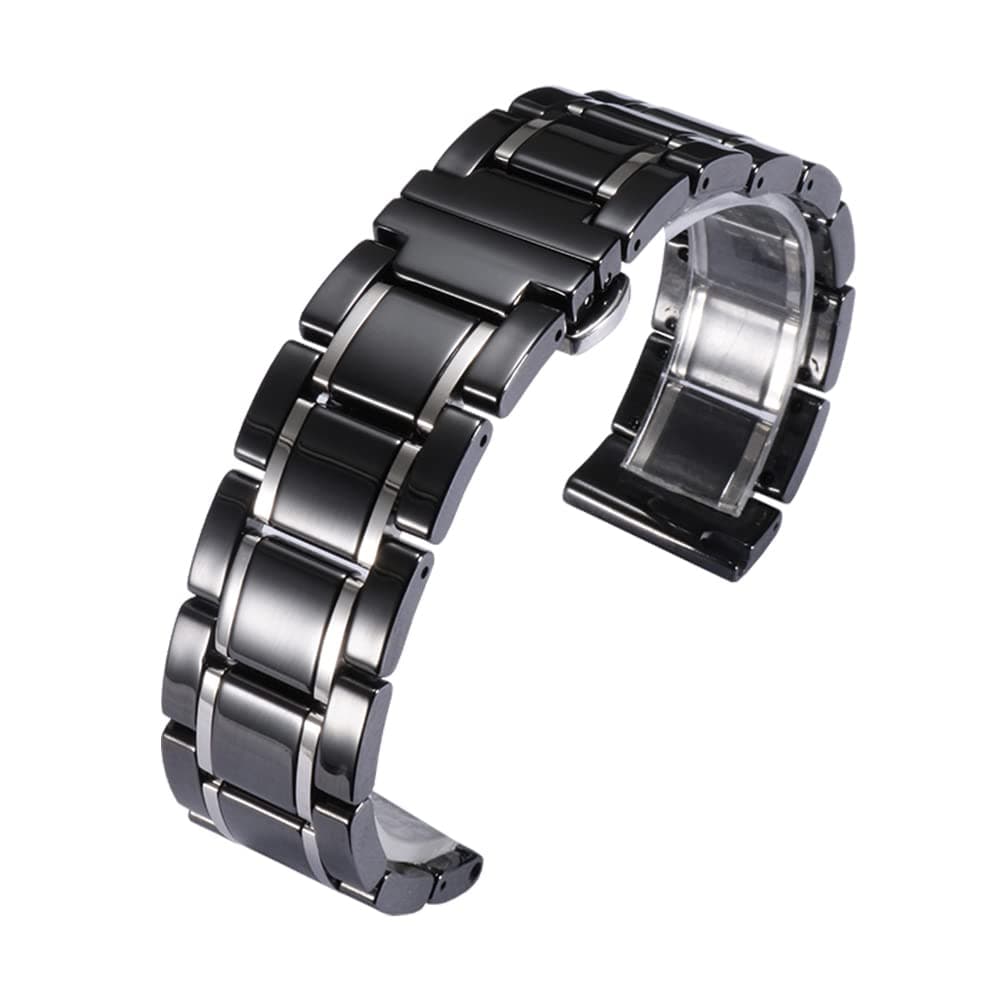 Ceramic Watch Band Universal strap with Quick Release Pins Butterfly Buckle Deployment Clasp Bracelet 14mm 16mm 18mm 20mm 22mm White Black