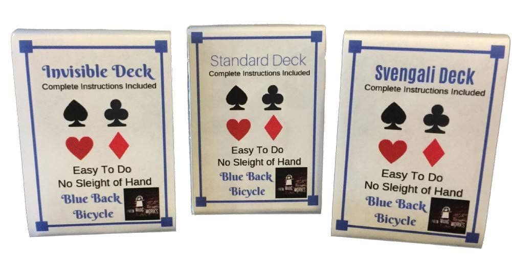 3 Deck Combo- Blue Back Invisible, Svengali, and Standard Decks Playing Cards Trick Kit