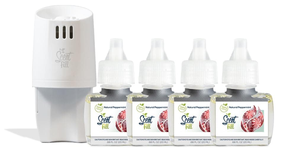 100% Natural Fresh Peppermint Plug in Starter Kit, 4 Refills & Diffuser