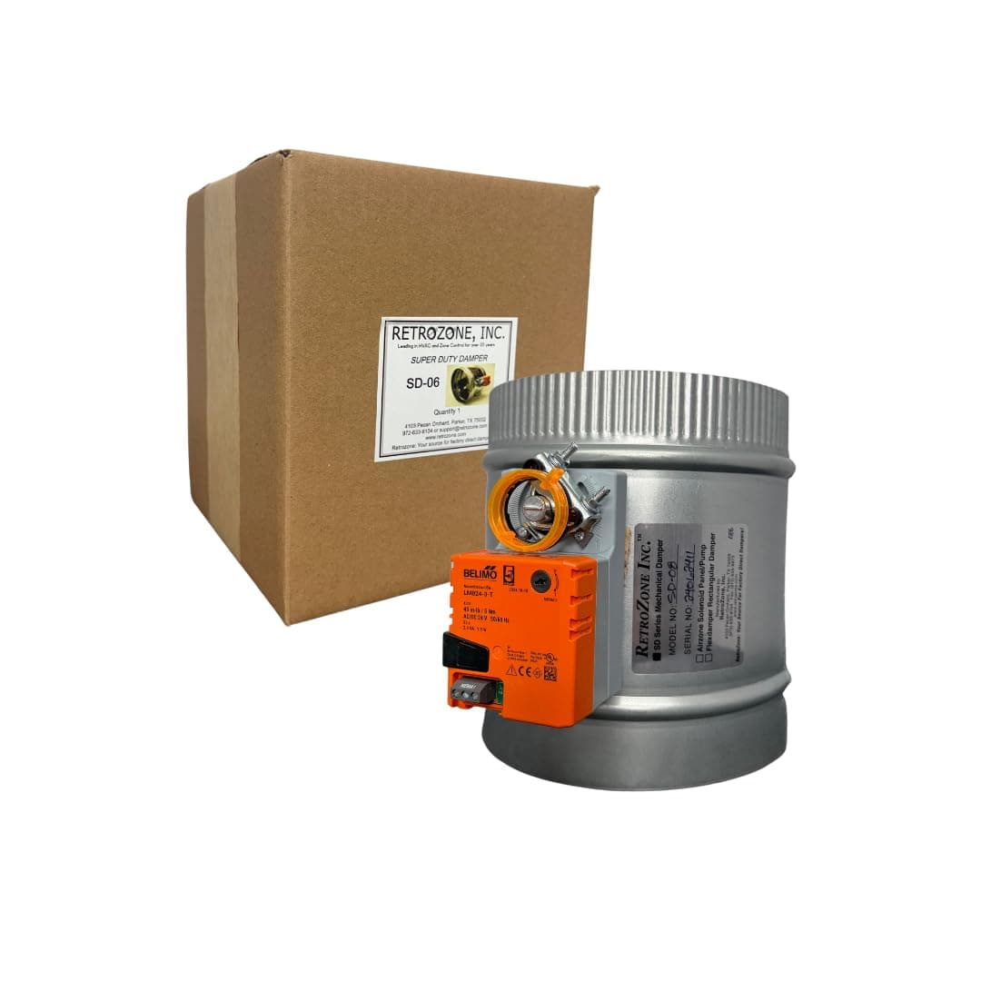 RetroZone SD 8" Round Damper - Power Open/Power Close - 24VAC, Efficient, Durable, 5-Year Warranty -Normally Same Day Shipping-