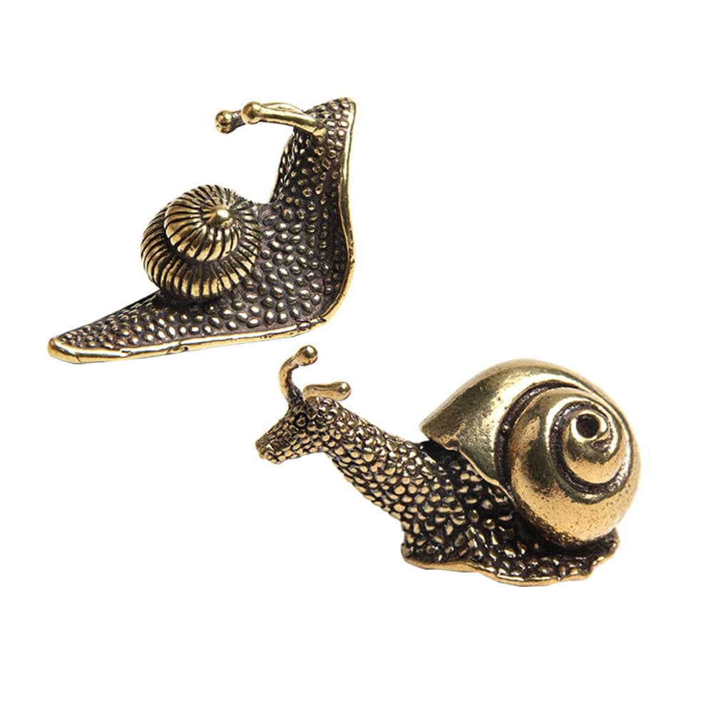 Acxico 2Pcs Solid Brass Snail Figurines Small Statue House Decoration Animal Figurines Gift