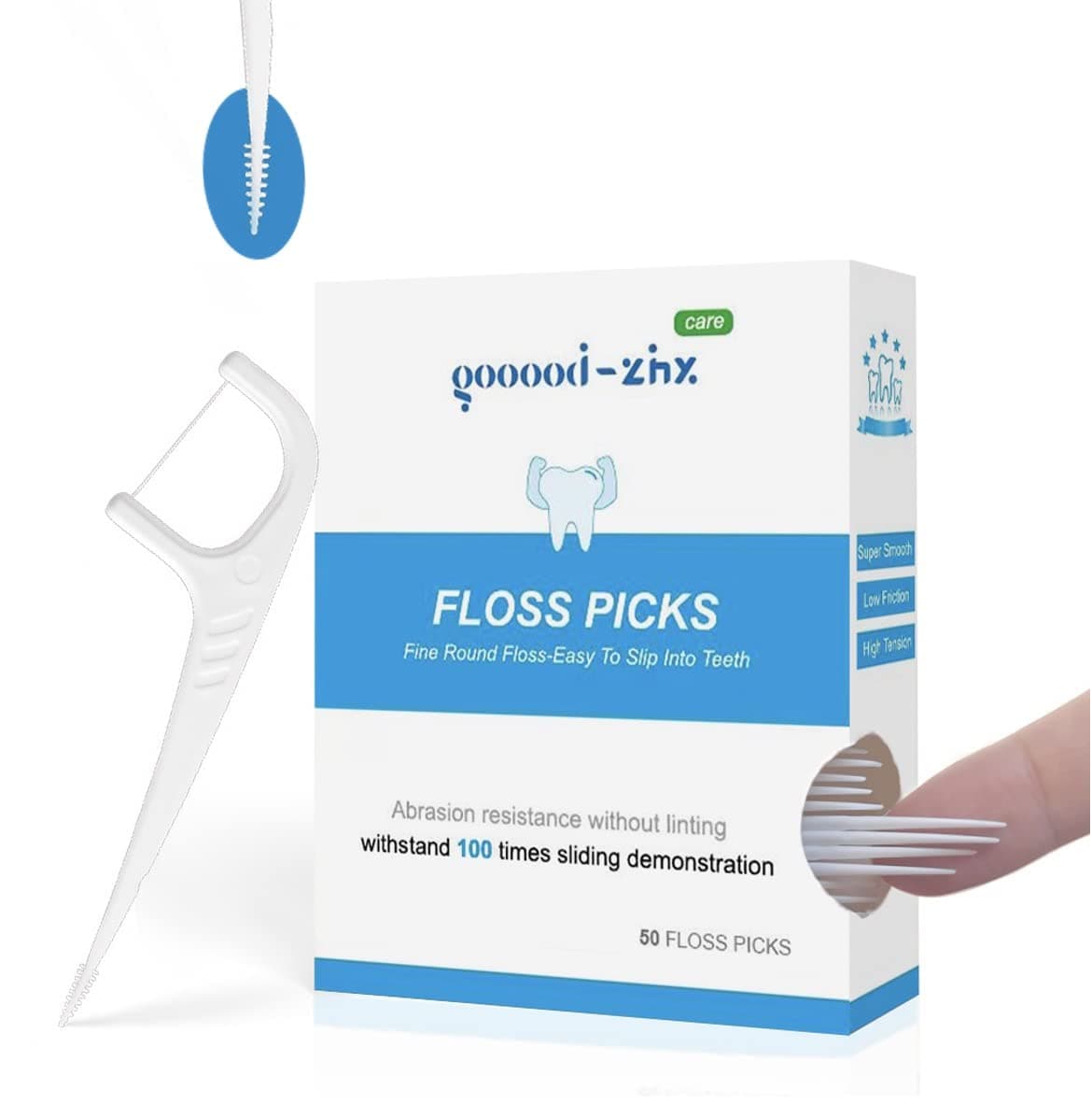 Floss Picks and Interdental Brushes 2 in 1, One End 0.05mm Soft Floss Sticks, Other End Floss Brush, Used as Toothpick, 50 Count