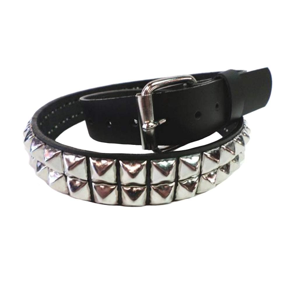 Bullet 69 Pyramid Stud Black Leather Rocker Biker Belt
