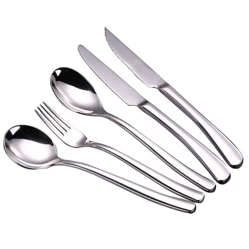 Silverware Flatware Cutlery Set, 5/20/30/40/50/60 Pieces Household Stainless Steel Cutlery Set, Steak Knife, Main Table Spoon, Main Table Fork, Dessert Spoon (Silver 10Set)