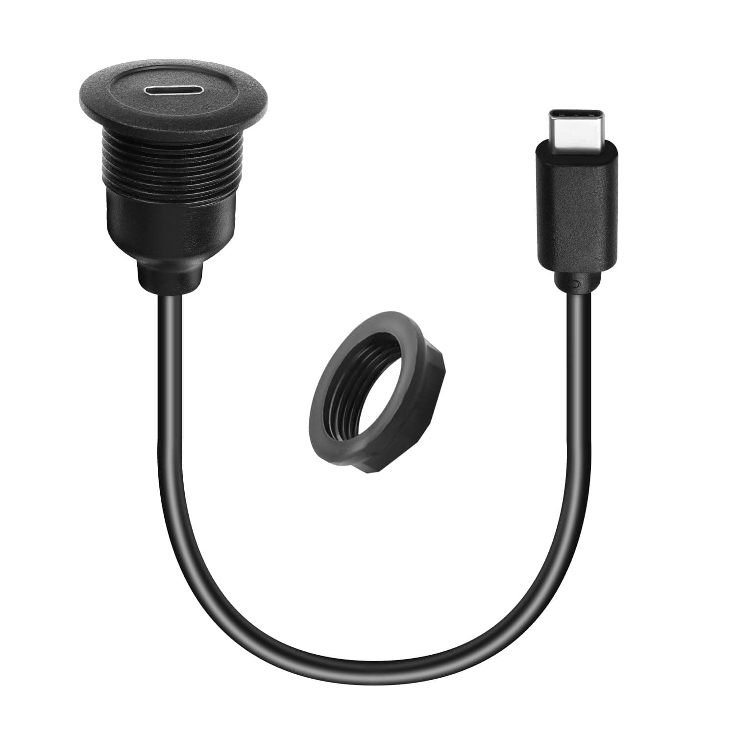 QIANRENON 10Gbps USB C 3.1 Threaded Fixed Mount Connector Short Cable PD 60W USB Type C 3.1 Male to Female Flush Mount Adapter,4K@60Hz Video 20V3A Fast Charge,for Car/RV/Boat Dashboard,30cm/11.8in