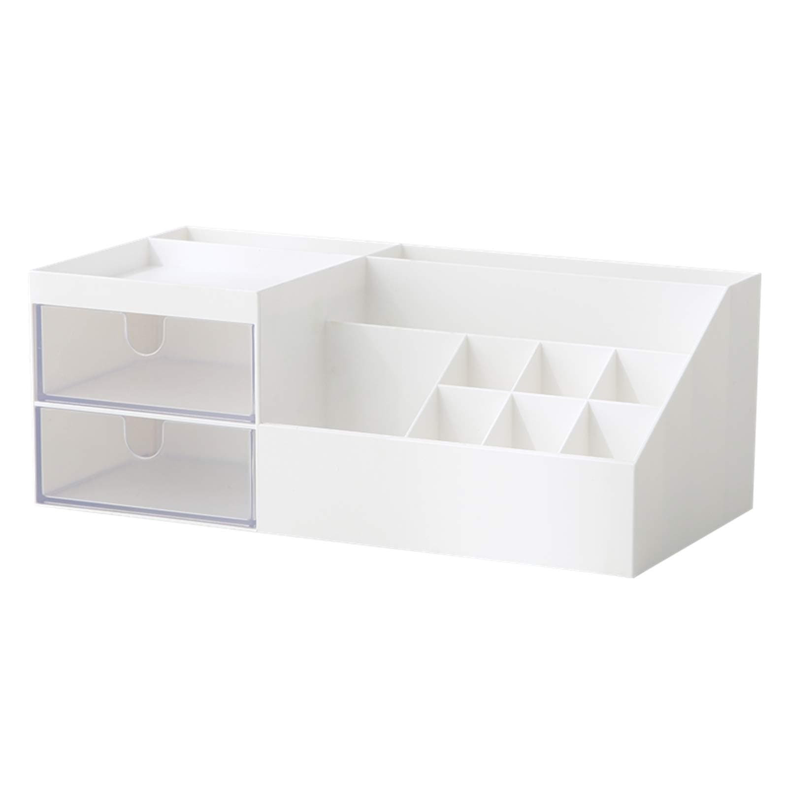 Cosmetic/Makeup Vanity Organizer Box, Mini Desk Storage for Office Supplies, Bathroom Counter or Dresser, White