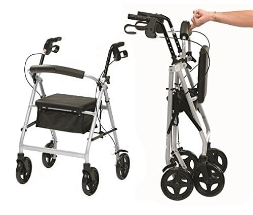 Ultra lightweight folding rollator wheeled walker walking frame with brakes, seat and bag
