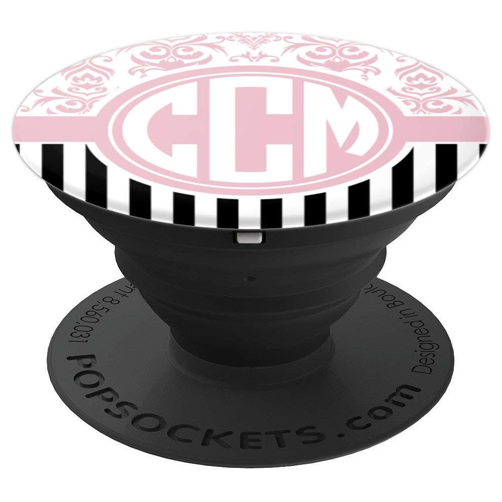 CCM Monogram Pop Socket Pink Damask Initials CCM or CMC - PopSockets Grip and Stand for Phones and Tablets
