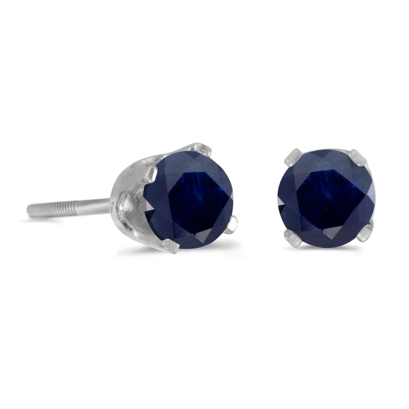 4 mm Round Sapphire Screw-back Stud Earrings in 14k White Gold
