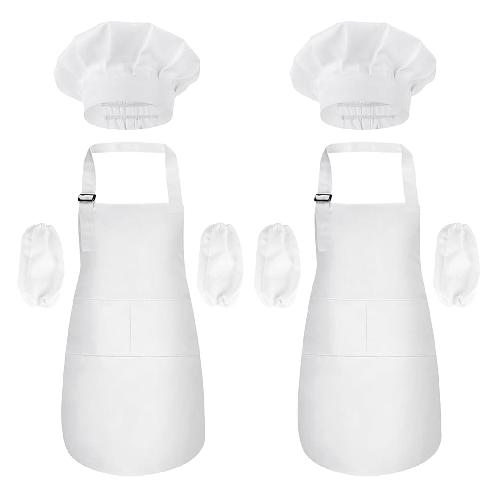 2pcs Kids Apron and Chef Hat Set,Adjustable White Chef Costume for Kids,Cotton Child Aprons with Large Pocket Cooking Baking Painting