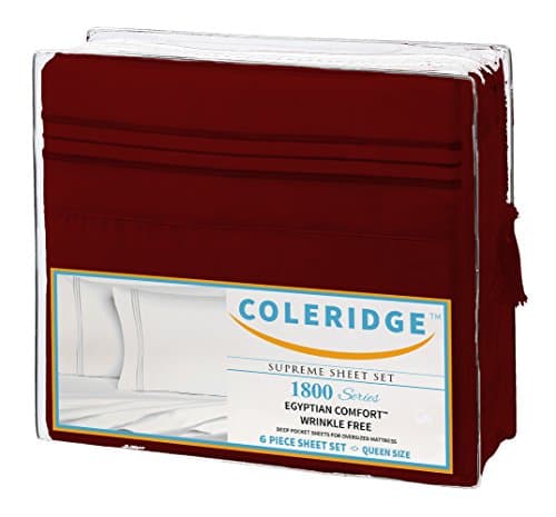 Coleridge 6 Piece Bed Sheet Set 1800 Series Deep Pocket Wrinkle Free Non Allergenic Stain and Fade Resistant Set Includes 1 Flat Sheet 1 Fitted Sheet with Wrap Around Elastic and 4 Pillowcases