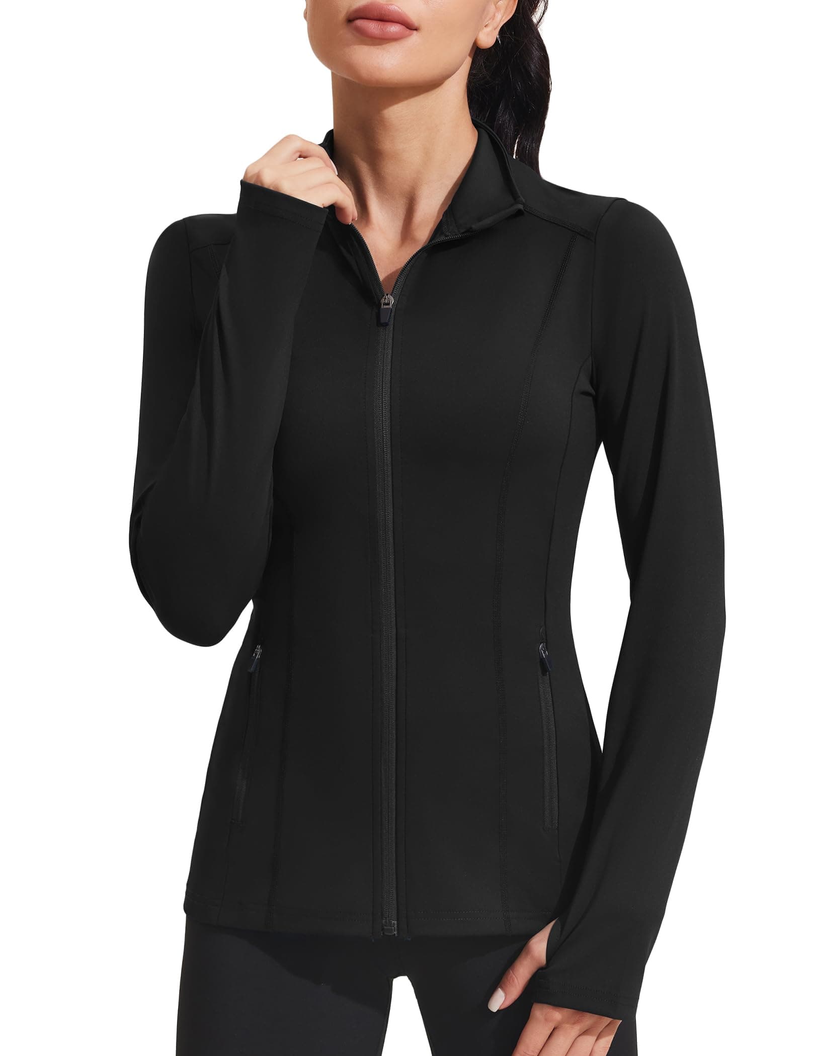 Women's Athletic Jackets Slim Fit Workout Jacket Full Zip Up Running Gym Yoga Sports Tops with Pockets