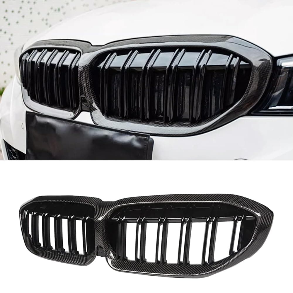 MAXDOM Replacement Front Upper Grill Fit for BMW (2019-2022) 3 Series G20 – Gloss Black Carbon Fiber Grille