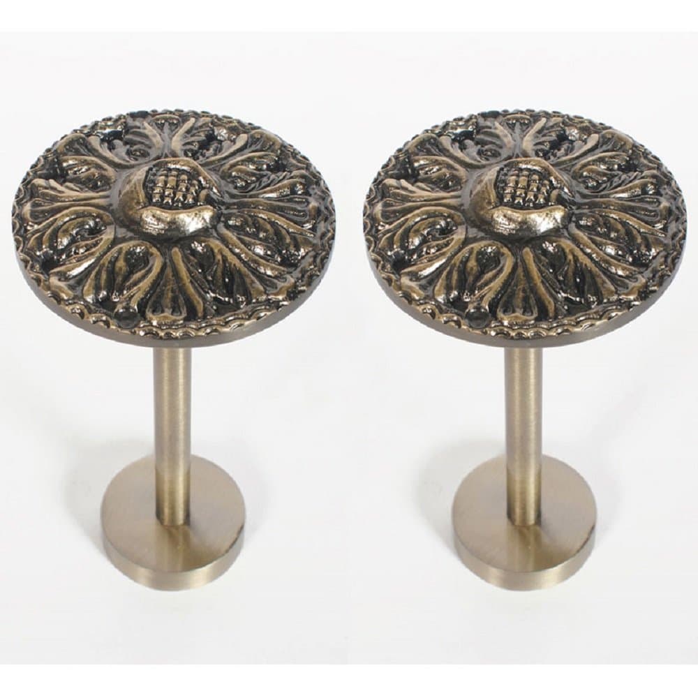 Deco Window 2 Pcs Curtain Holdback for Curtains Wall Mounted Metal Drapery Hook for Door Window Treatment-Round Medallion(Antique Brass)