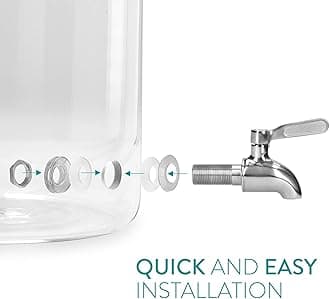 Navaris Beverage Dispenser with Stand - 1.8 Gallon (7L) Glass Drink Dispenser with Spigot, Lid, Wood Stand for Hot or Cold Drinks, Ice Water, Parties